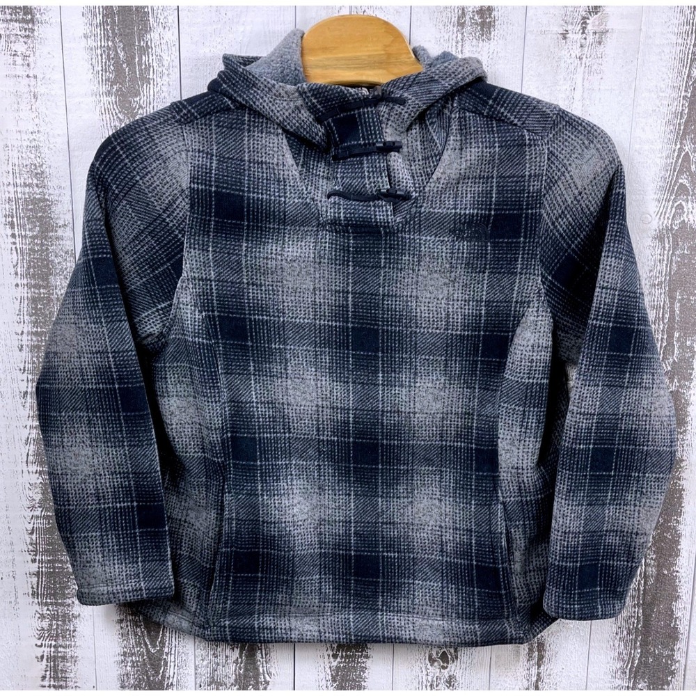 The North Face Fleece Hoodie Womens XXL Gray‎ Plaid Toggle Pullover